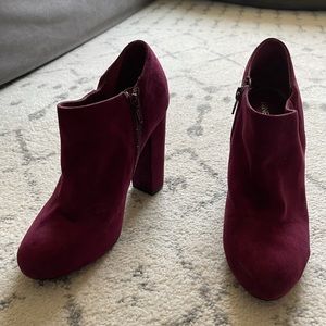 cranberry faux suede booties